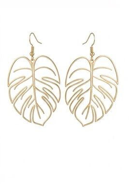 Golden Monstera Leaf Holographic Cut-out Dangle Earrings